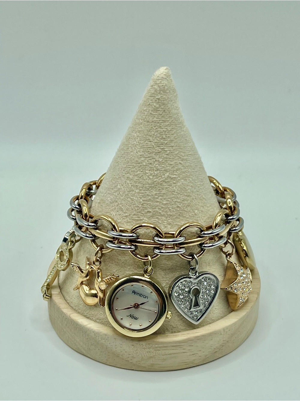 Armitron Two-Tone Rose Gold and Silver Charm Bracelet Watch